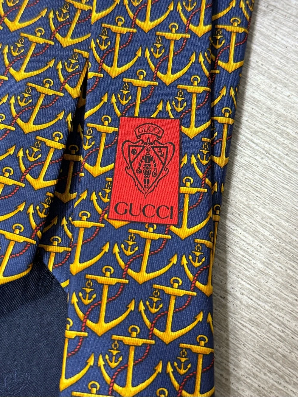 Nautical Anchor Pattern Silk Tie by Gucci